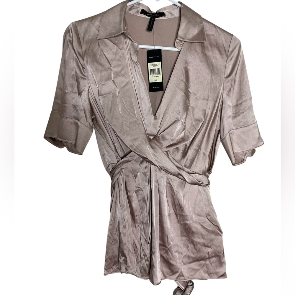 BCBGMaxAzria Silk Blouse in Soft Pink